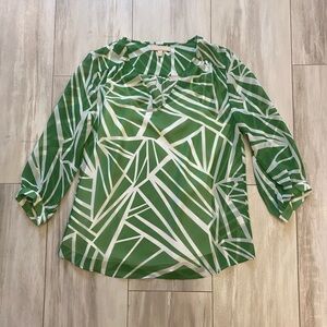 Banana Republic Green and White Tropical Abstract Layered Shirt, size small